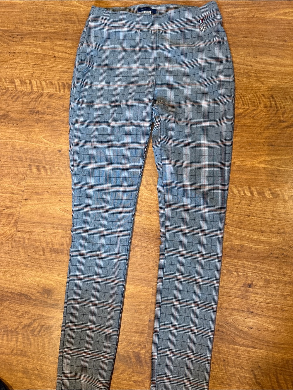 Tommy Hilfiger Gray Plaid Slim Dress Pants with Red Windowpane
